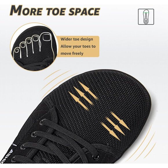 🆕Men Black Wide Minimalist Barefoot Shoes Zero Drop Sole Road Running Sneakers - Picture 2 of 7